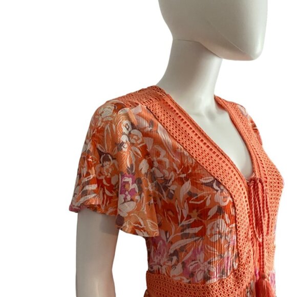 Torrid Lace Up Crinkle Gauze Floral Tea Length Dress 1X - Picture 7 of 7